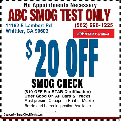Abc Test Only Whittier smog check coupon